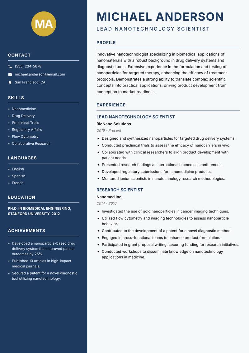 Nanotechnologist resume template — Classic Clean
