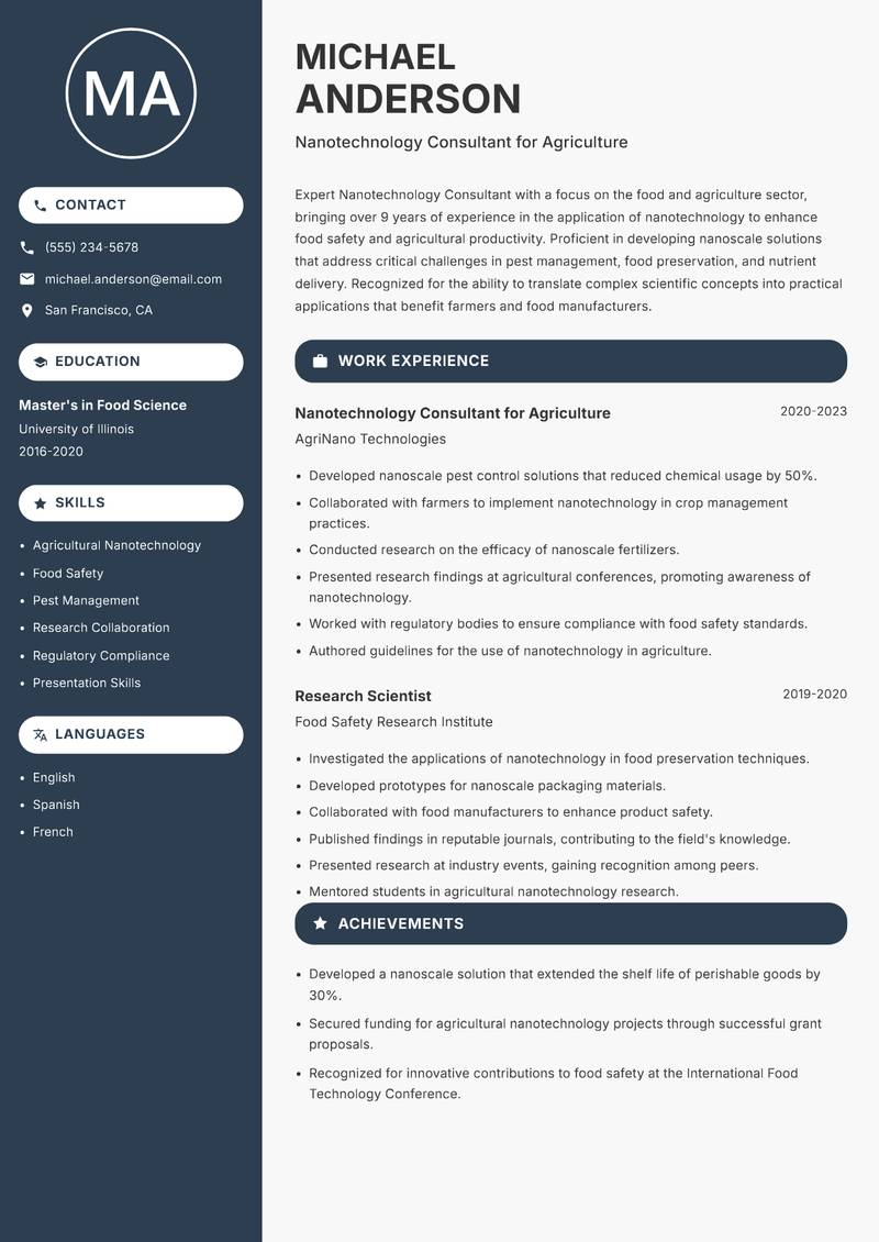 Nanotechnology Consultant resume template — Compact