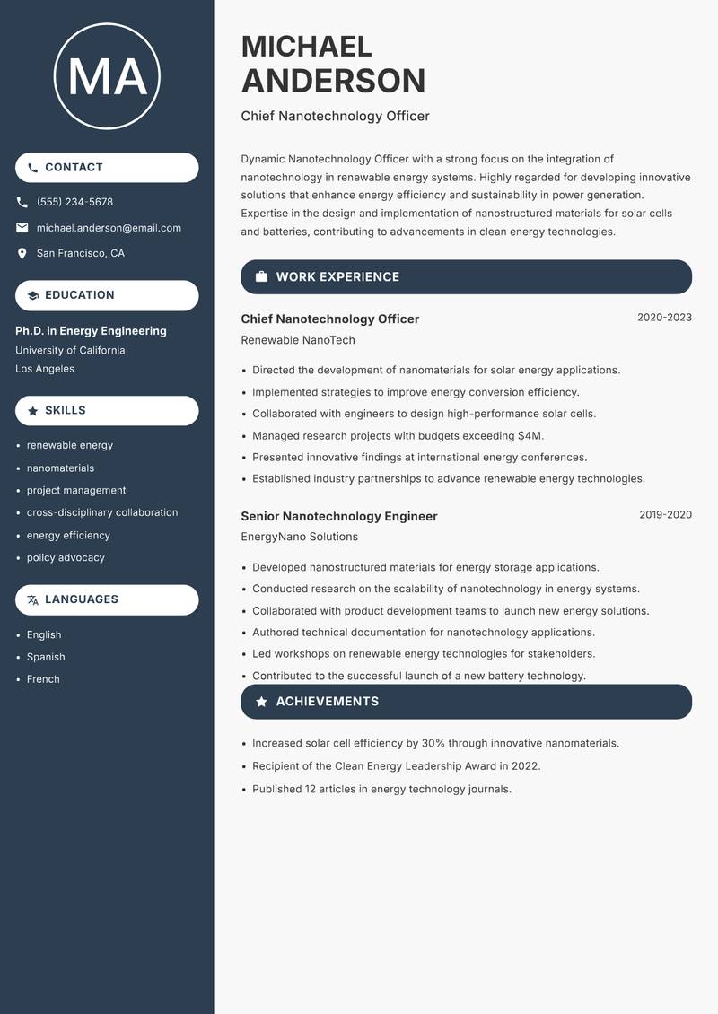 Nanotechnology Officer resume template — Compact