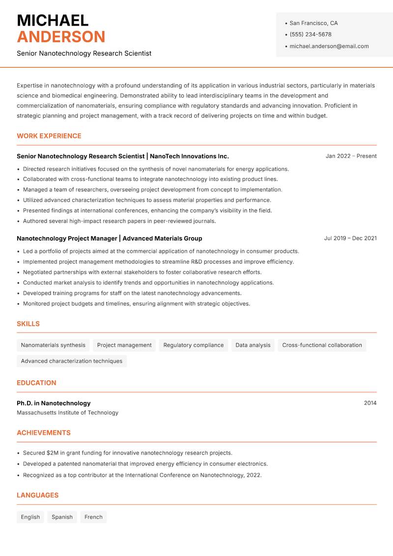 Nanotechnology Officer resume template — Modern Professional