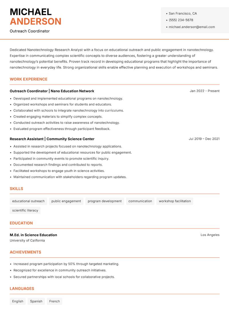 Nanotechnology Research Analyst resume template — Modern Professional