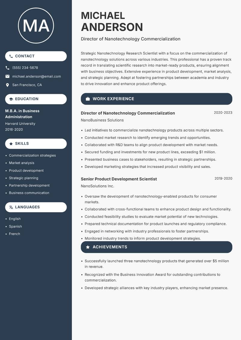 Nanotechnology Research Scientist resume template — Compact