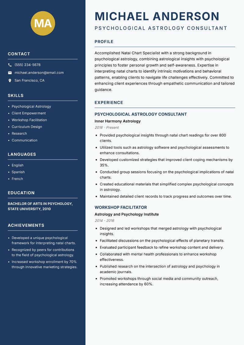 Natal Chart Specialist resume template — Classic Clean