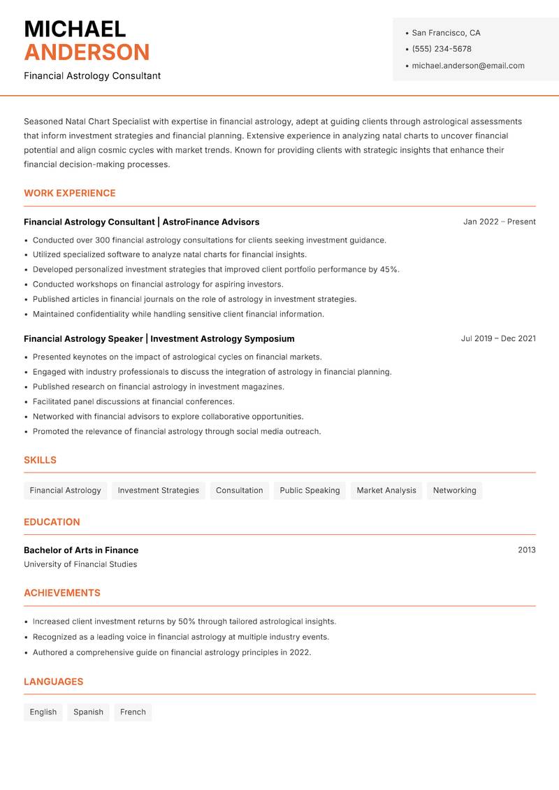 Natal Chart Specialist resume template — Modern Professional