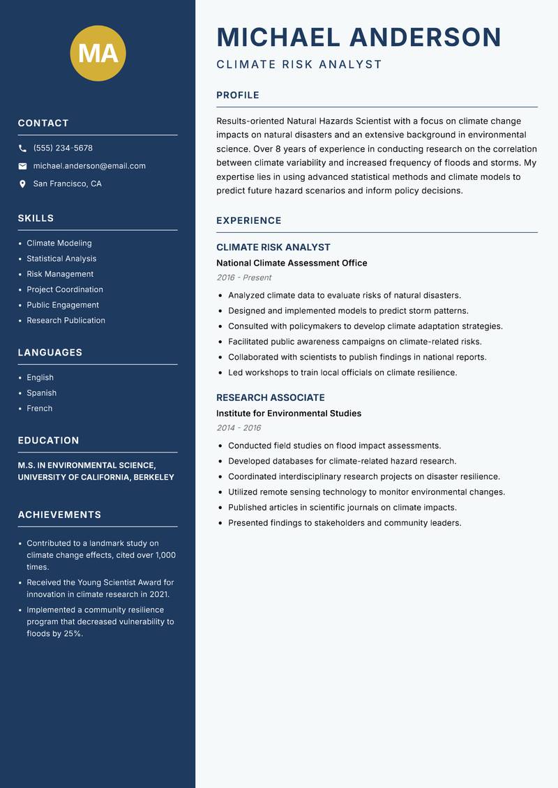 Natural Hazards Scientist resume template — Classic Clean