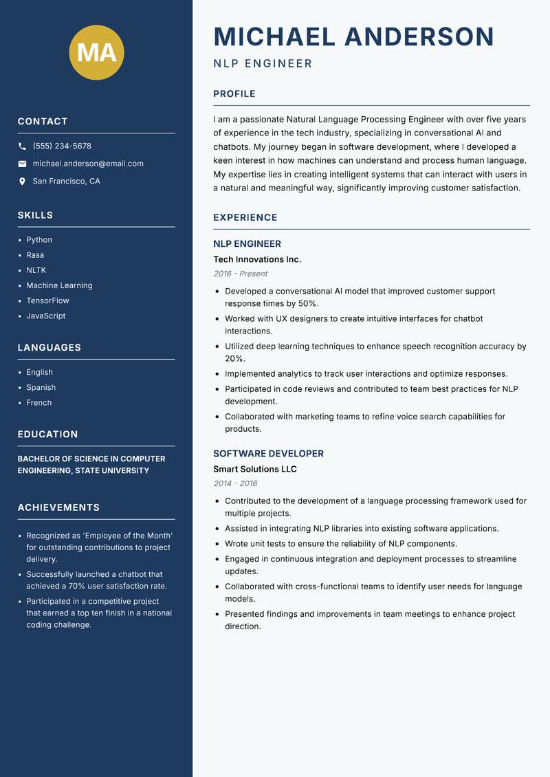 Natural Language Processing Engineer resume template — Classic Clean