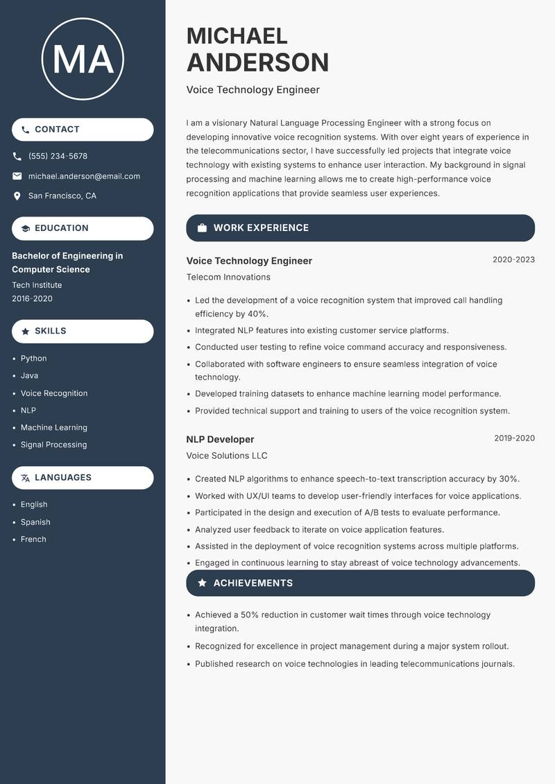Natural Language Processing Engineer resume template — Compact