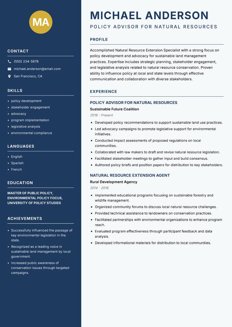 Natural Resource Extension Specialist resume template — Classic Clean