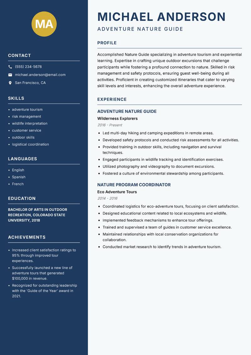 Nature Guide resume template — Classic Clean