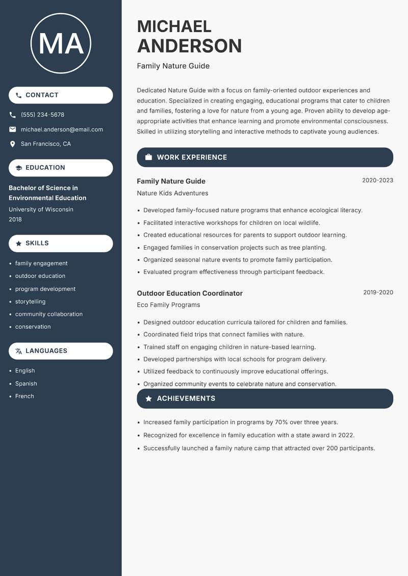 Nature Guide resume template — Compact