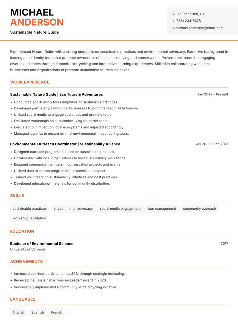 Nature Guide resume template — Modern Professional