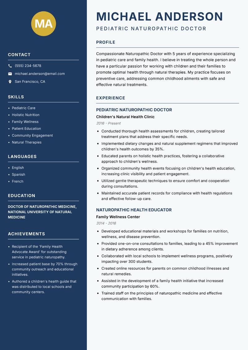 Naturopathic Doctor resume template — Classic Clean