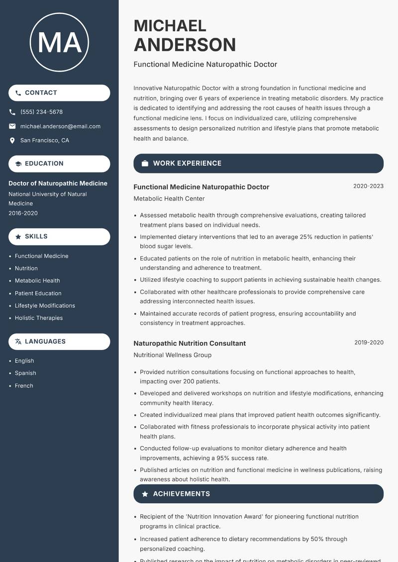 Naturopathic Doctor resume template — Compact