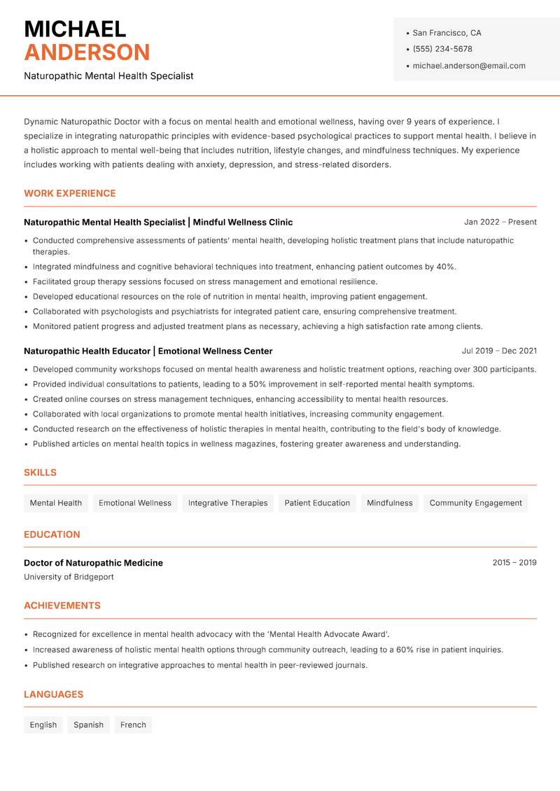 Naturopathic Doctor resume template — Modern Professional