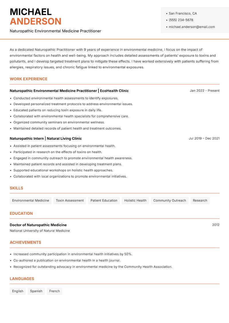 Naturopathic Practitioner resume template — Modern Professional