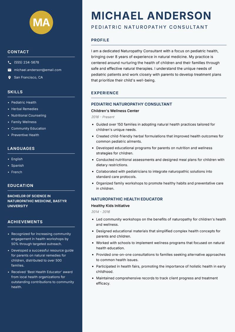 Naturopathy Consultant resume template — Classic Clean