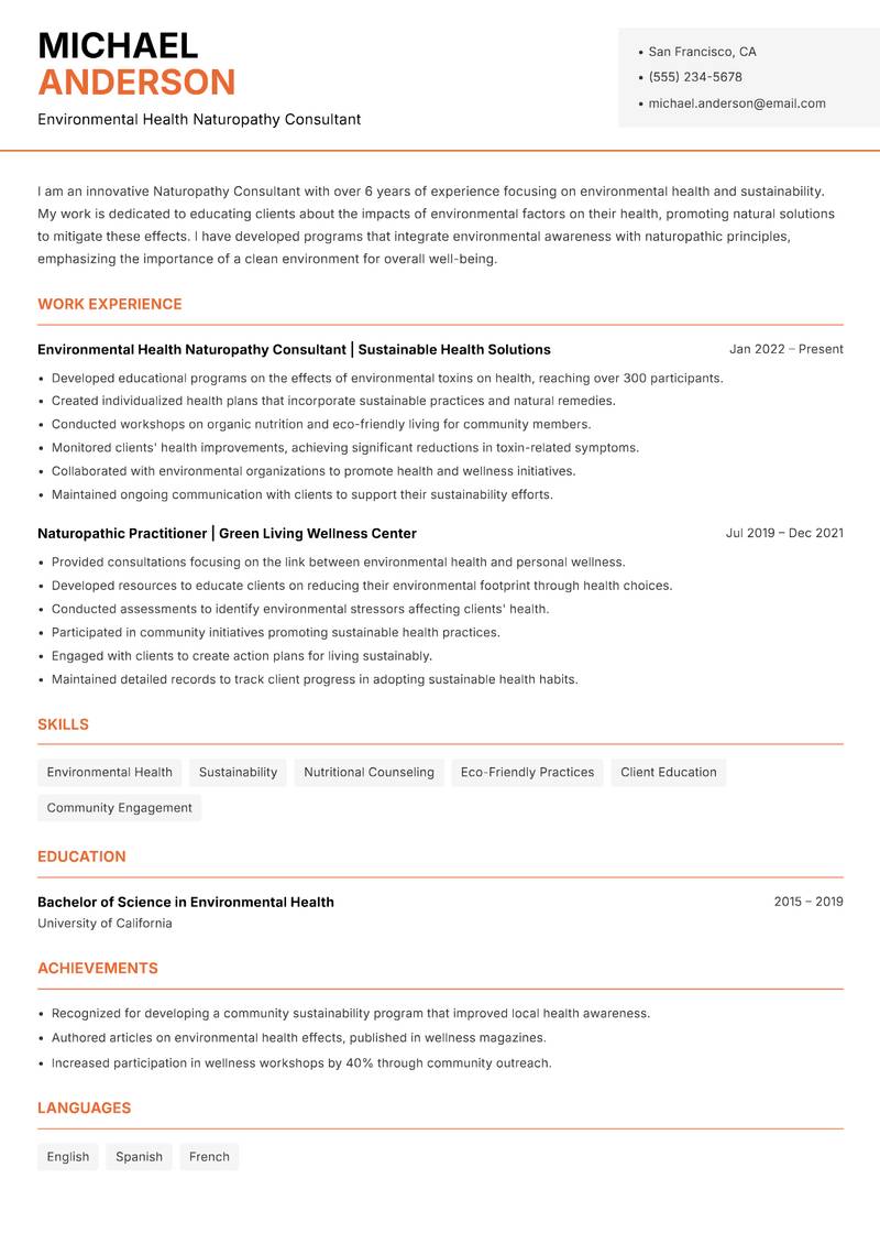 Naturopathy Consultant resume template — Modern Professional