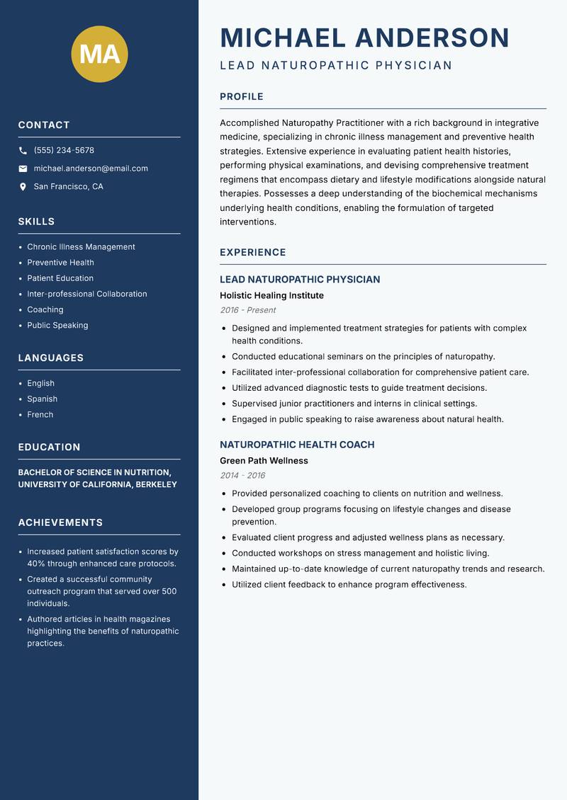Naturopathy Practitioner resume template — Classic Clean