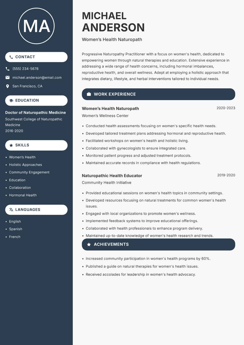 Naturopathy Practitioner resume template — Compact
