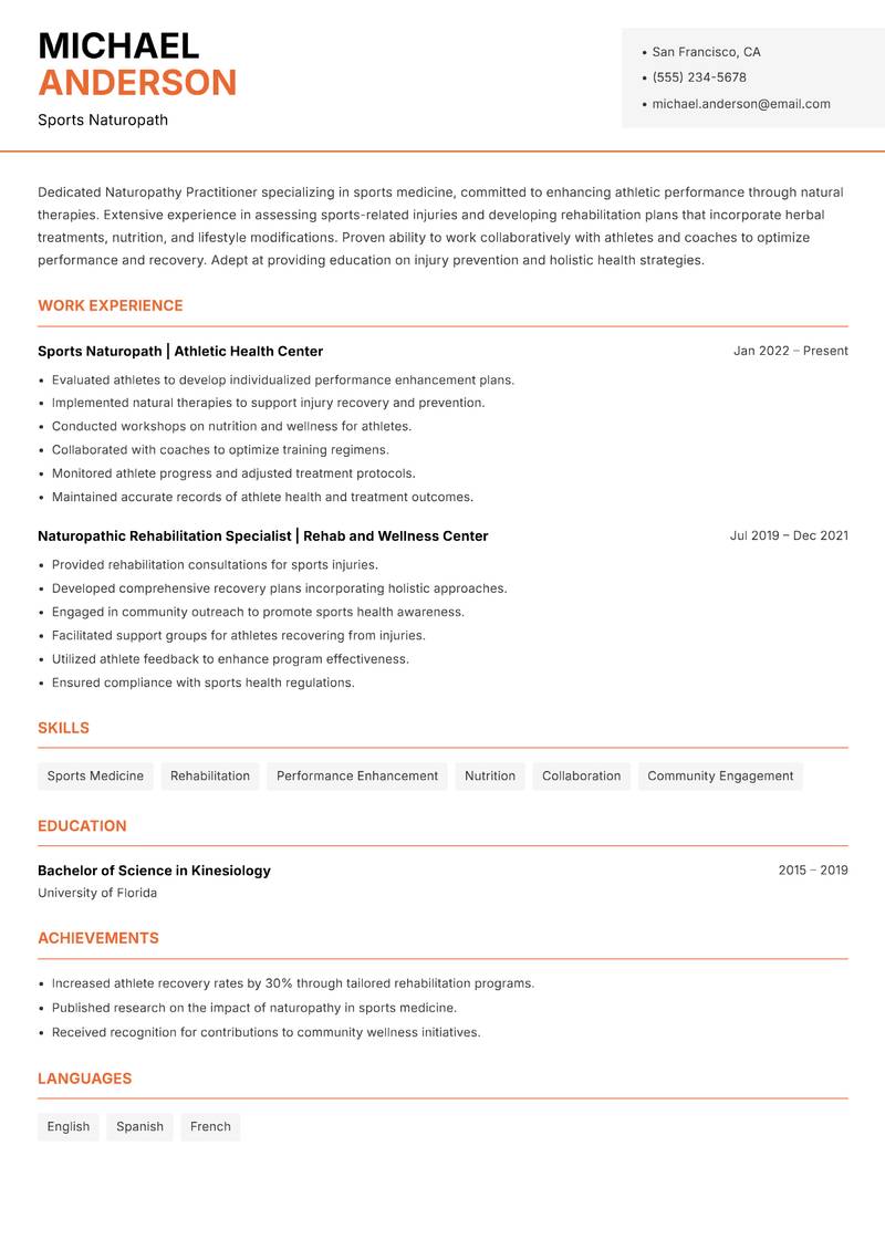 Naturopathy Practitioner resume template — Modern Professional