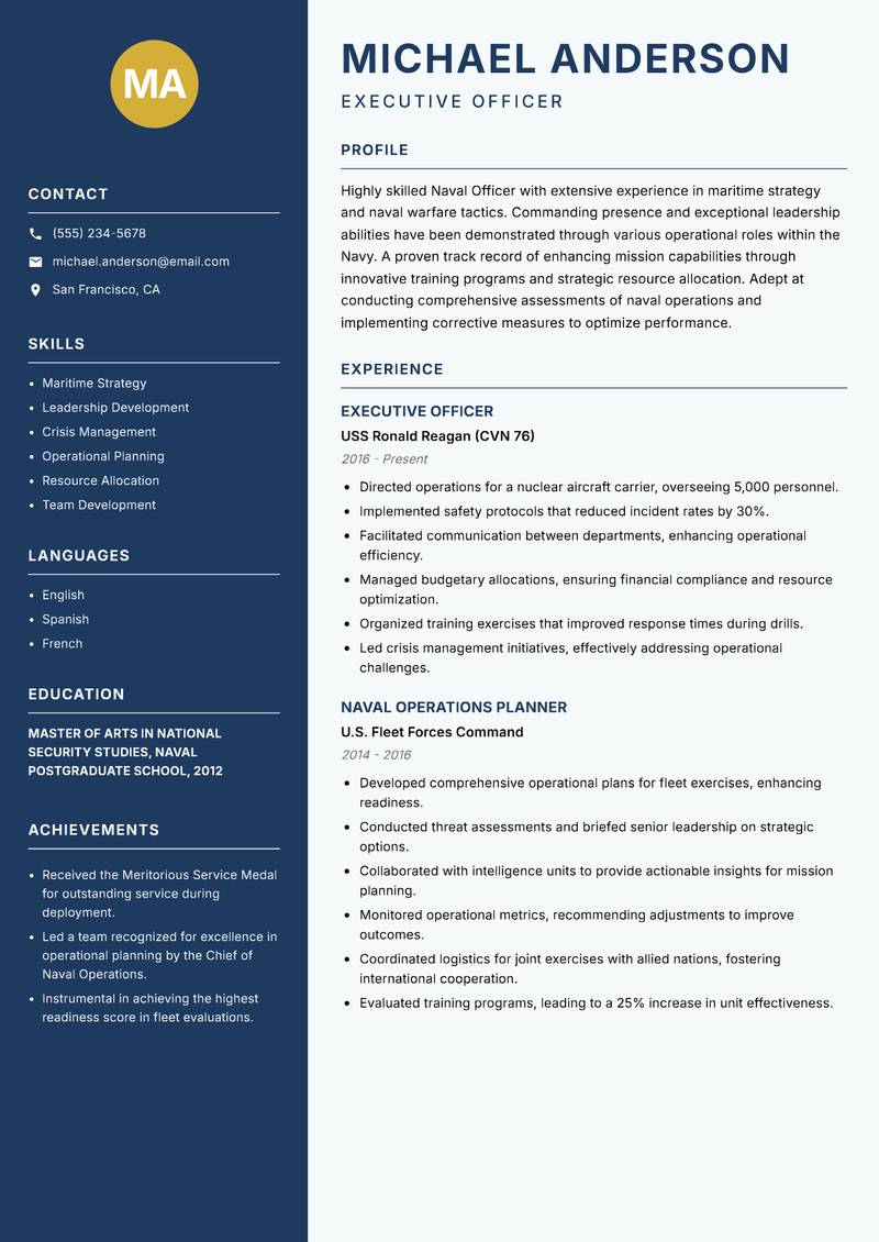Naval Officer resume template — Classic Clean