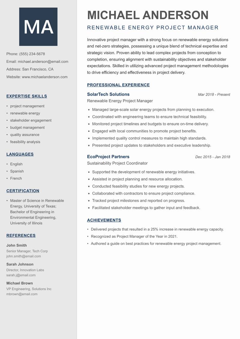 Net Zero Strategy Manager resume template — Creative Minimal