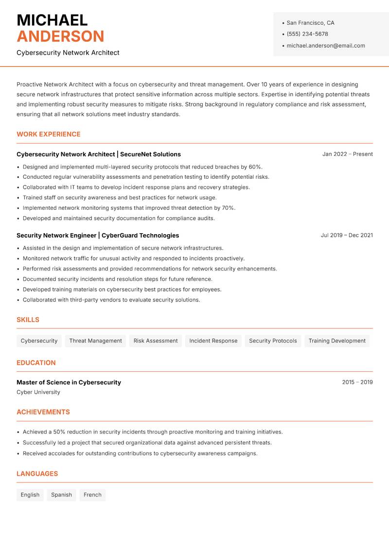 Network Architect resume template — Modern Professional
