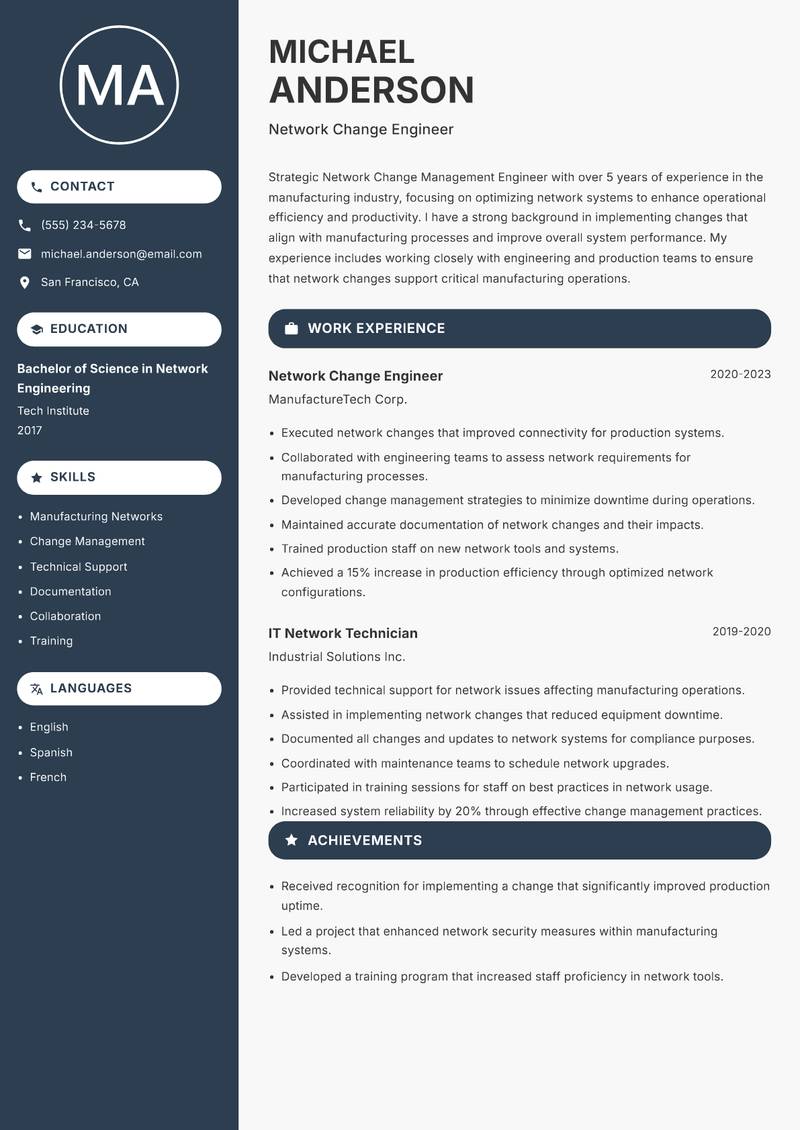 Network Change Management Engineer resume template — Compact