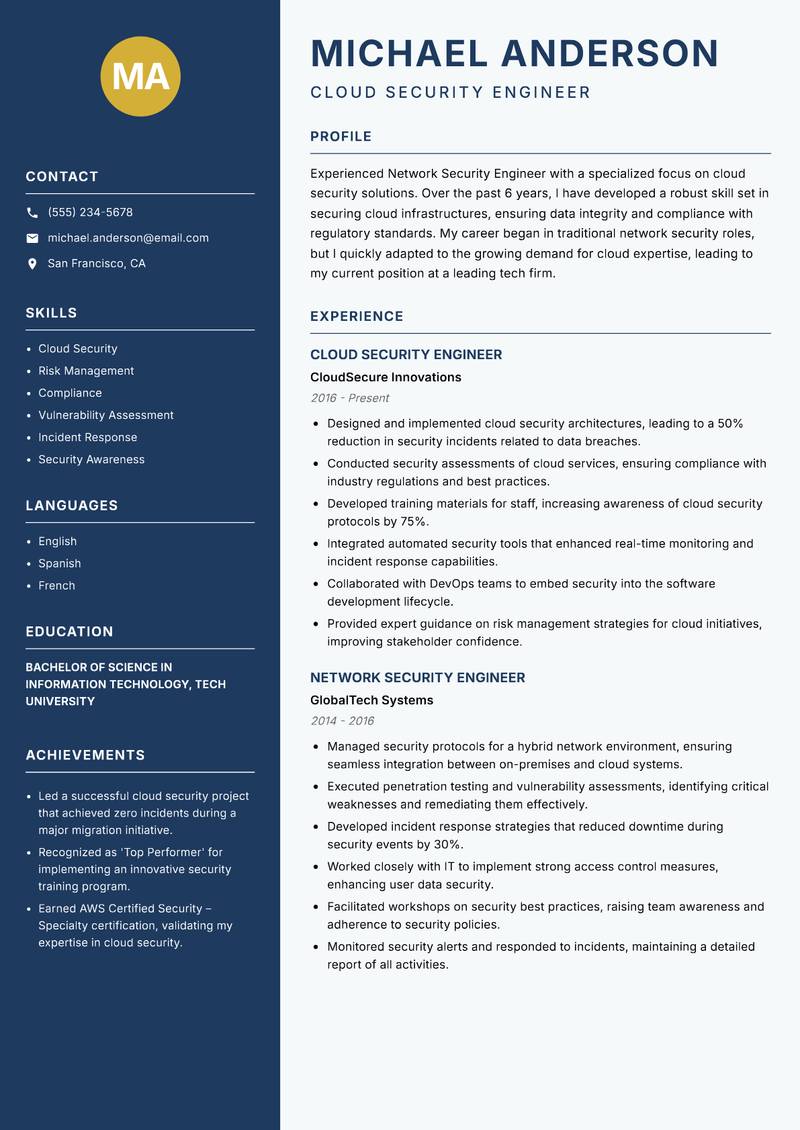 Network Security Engineer resume template — Classic Clean