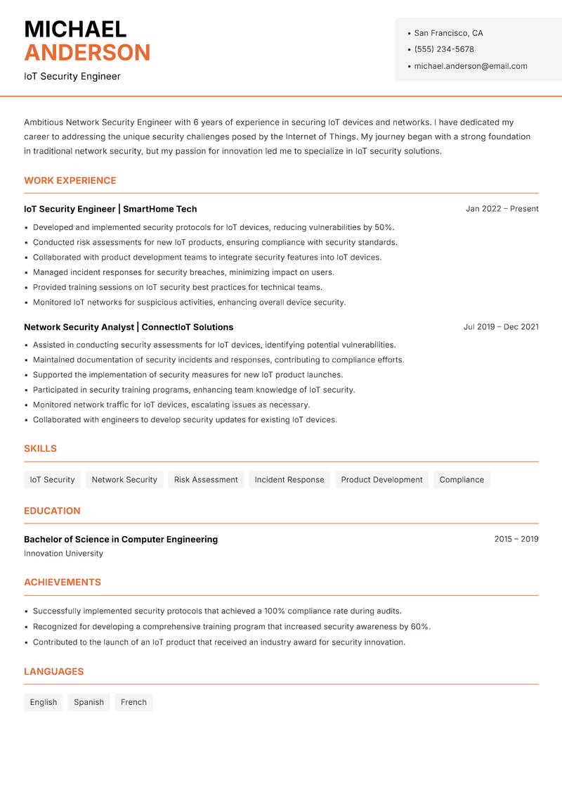 Network Security Engineer resume template — Modern Professional