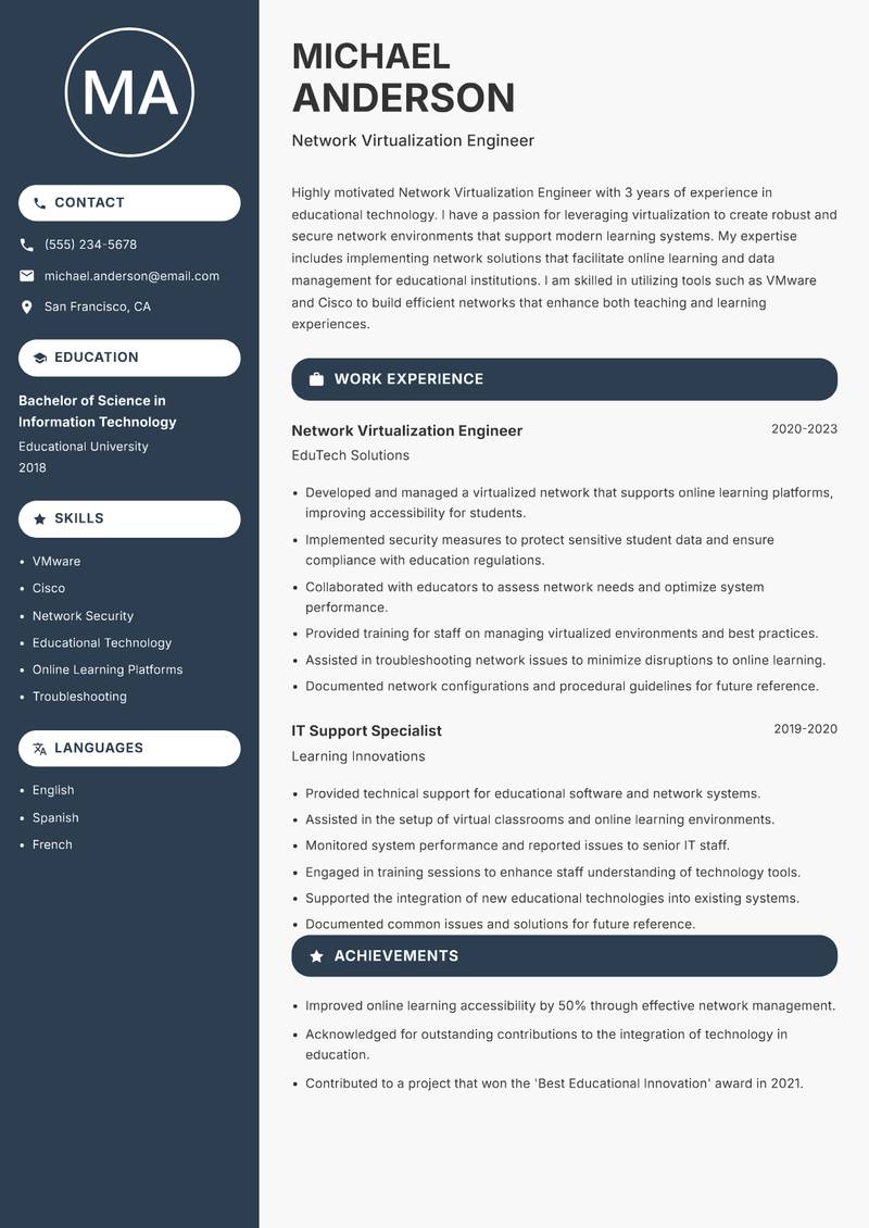 Network Virtualization Engineer resume template — Compact