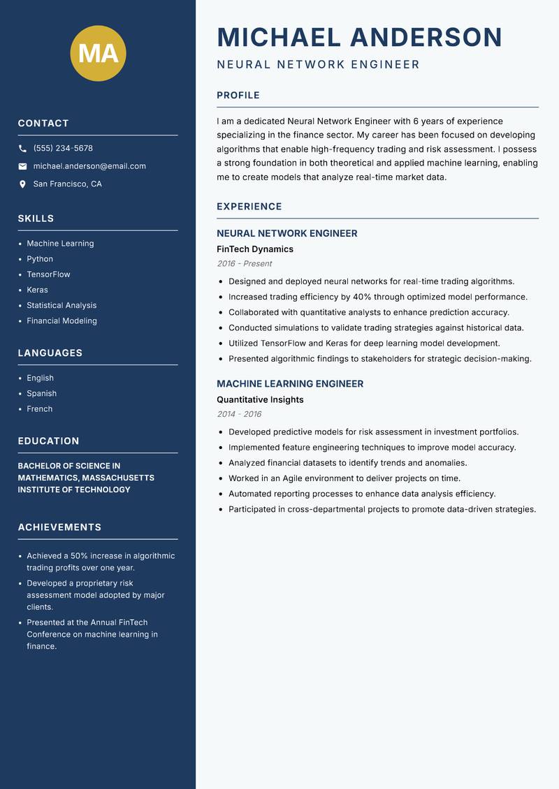 Neural Network Engineer resume template — Classic Clean