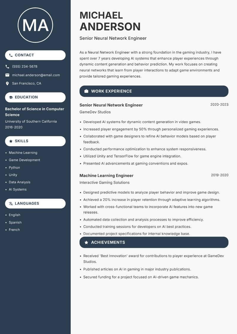 Neural Network Engineer resume template — Compact