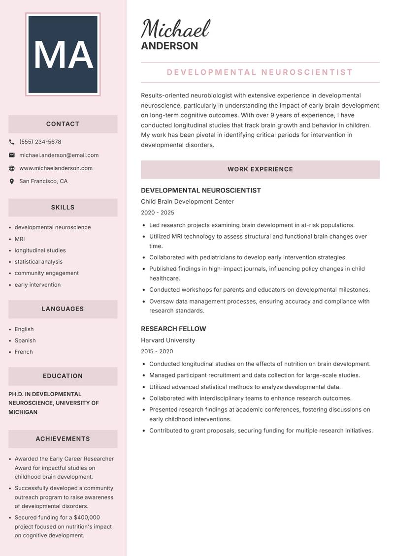 Neurobiologist resume template — Executive