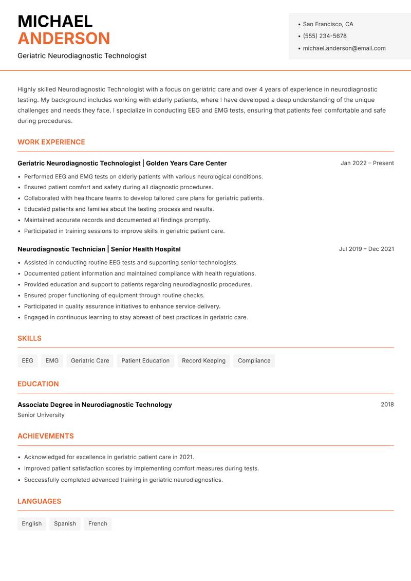 Neurodiagnostic Technologist resume template — Modern Professional