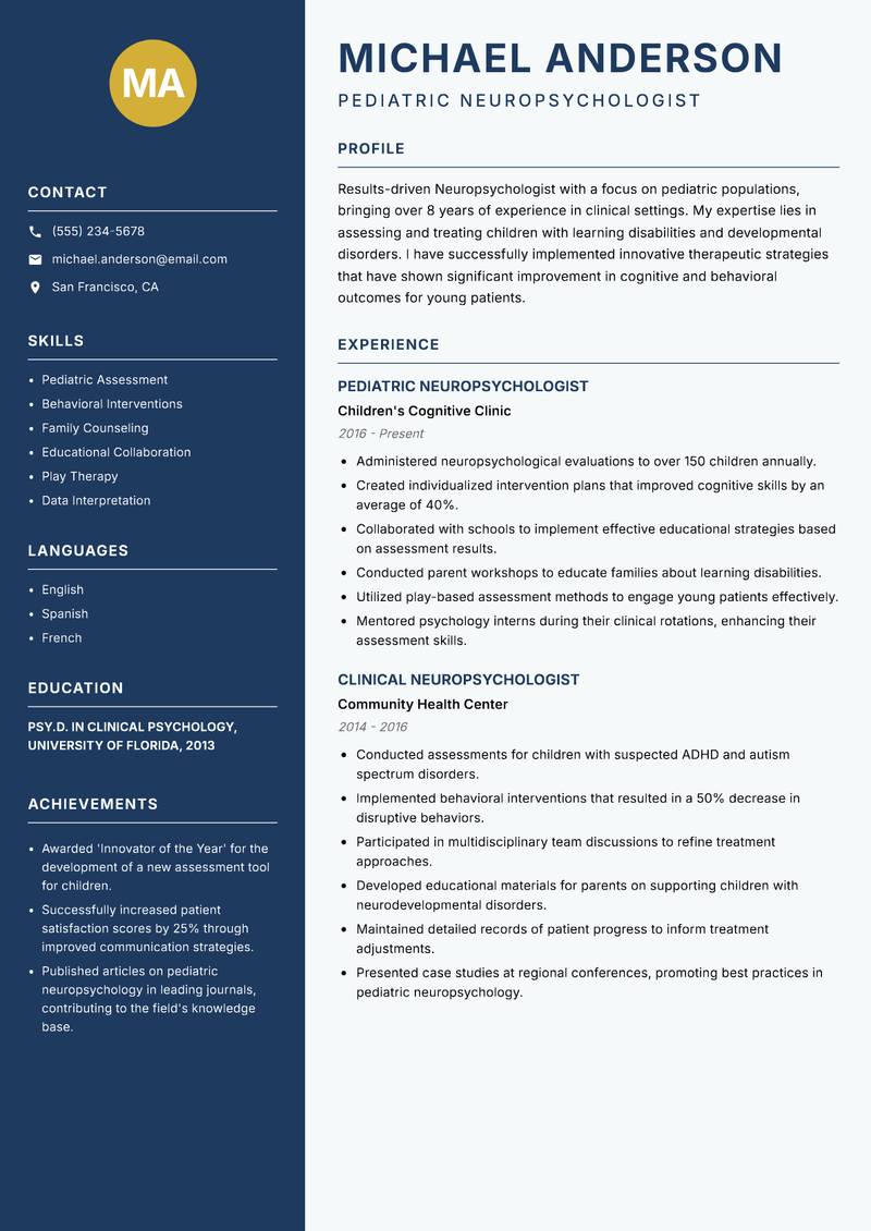 Neuropsychologist resume template — Classic Clean