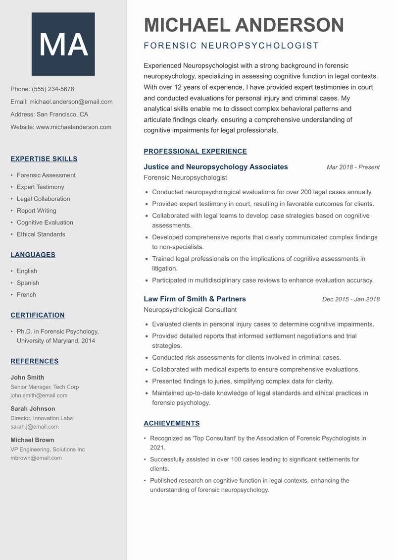 Neuropsychologist resume template — Creative Minimal