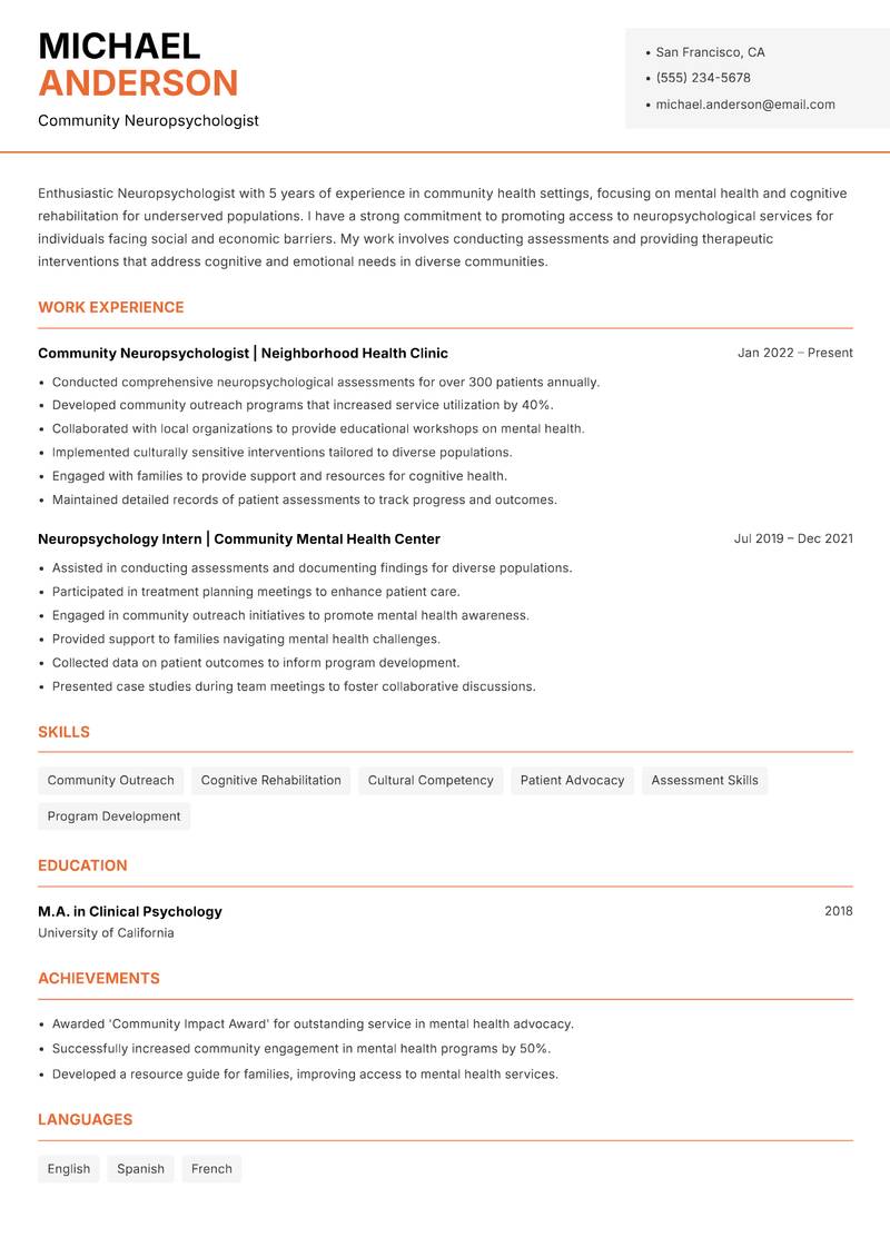 Neuropsychologist resume template — Modern Professional