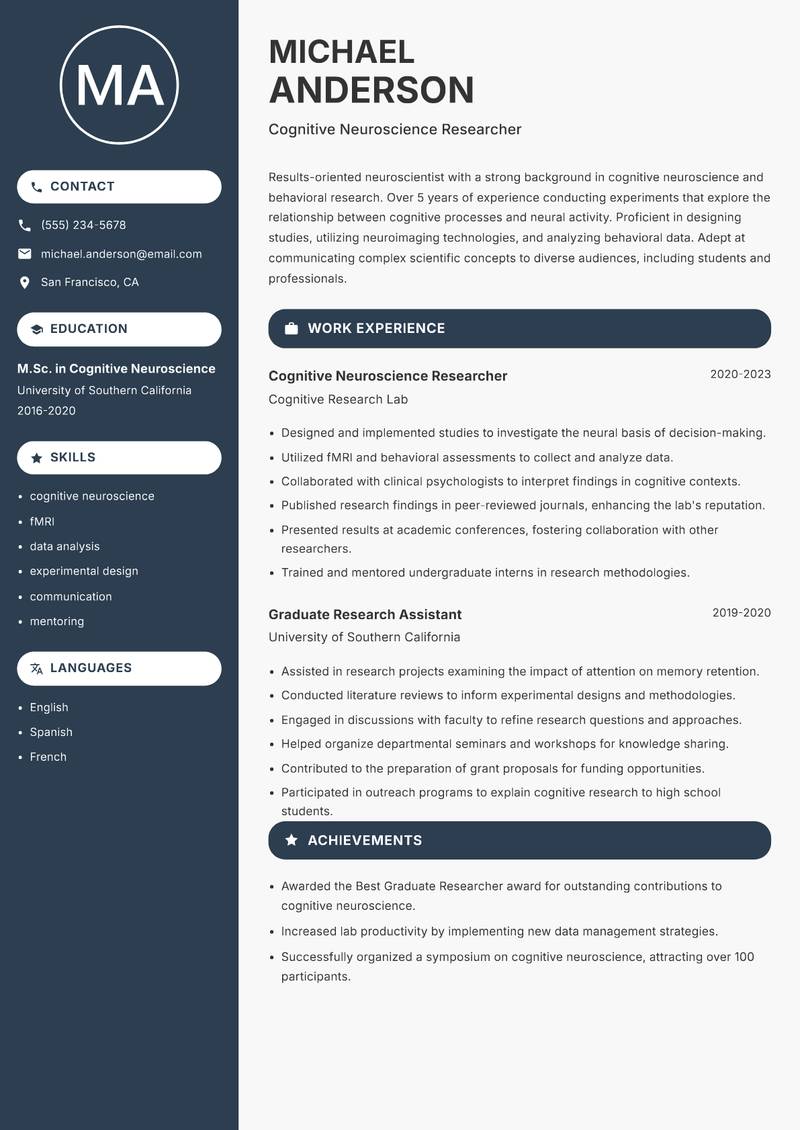 Neuroscientist resume template — Compact