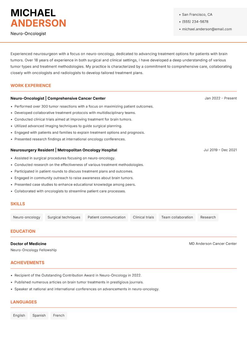 Neurosurgeon resume template — Modern Professional