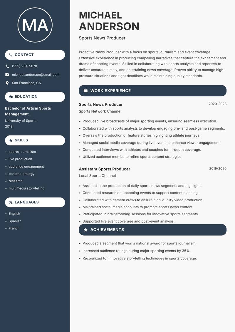 News Producer resume template — Compact