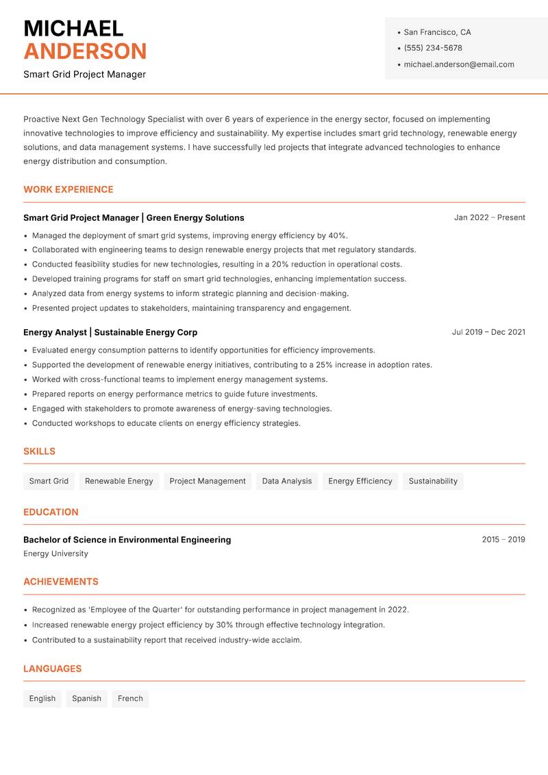 Next Gen Technology Specialist resume template — Modern Professional