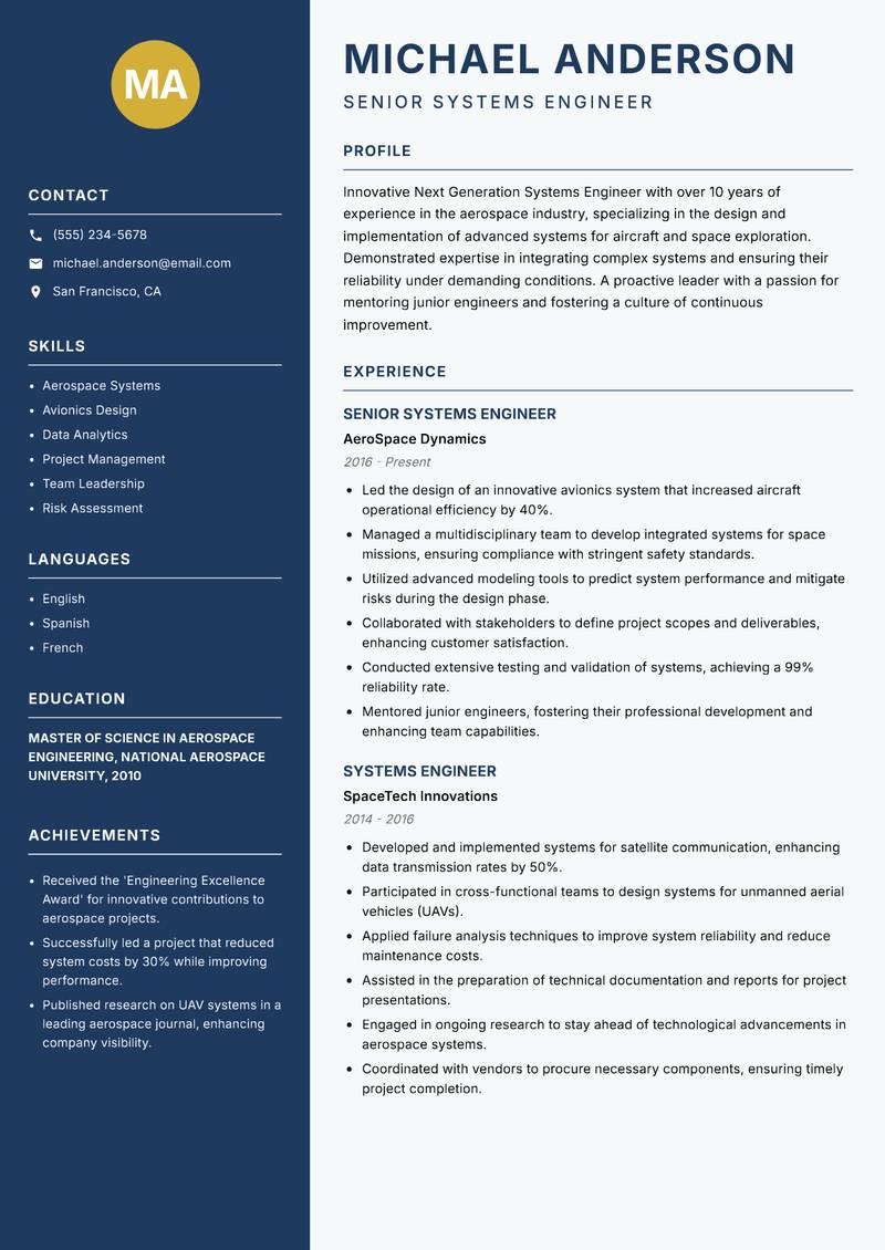 Next Generation Systems Engineer resume template — Classic Clean