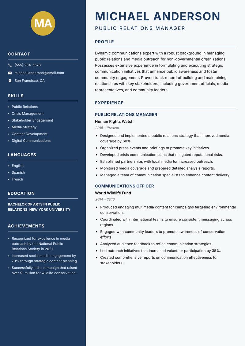NGO Communications Officer resume template — Classic Clean