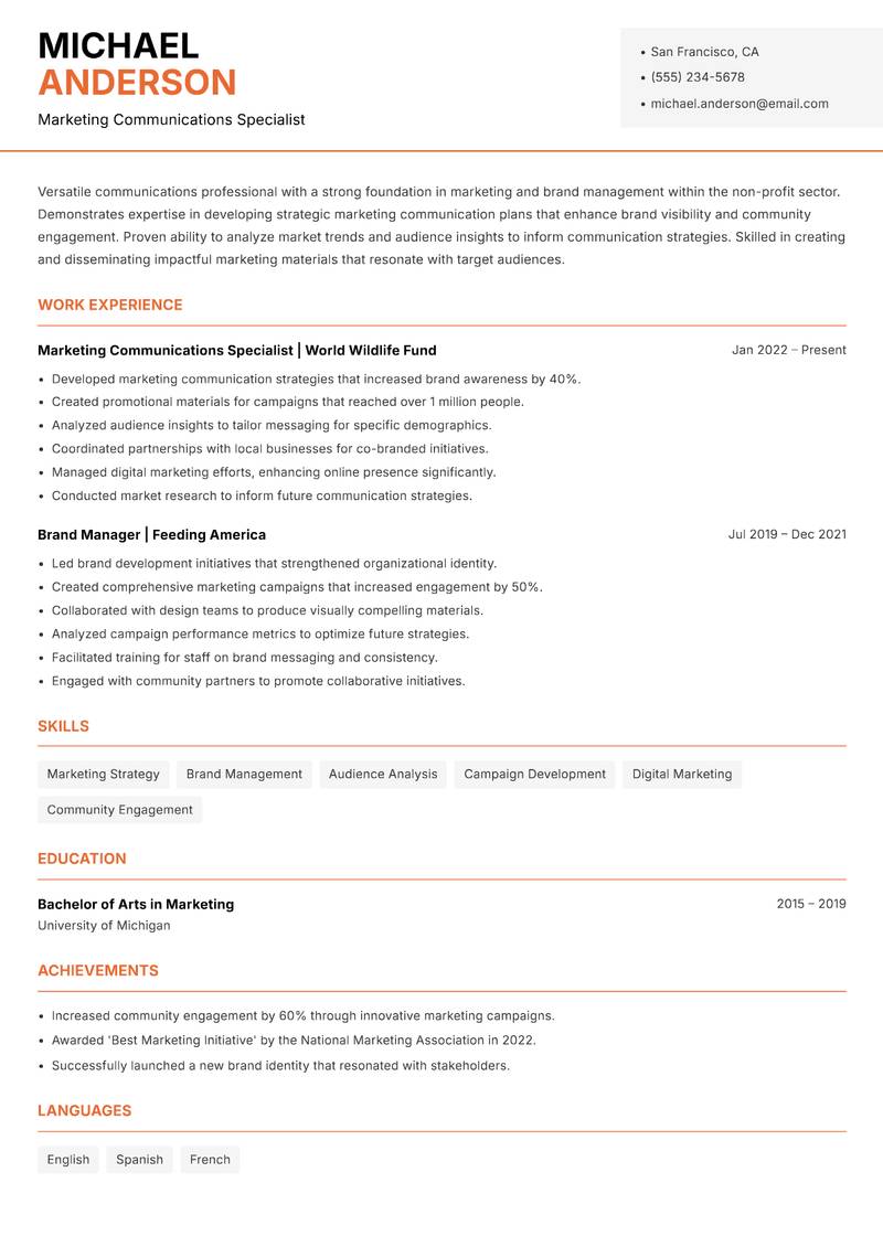 NGO Communications Officer resume template — Modern Professional