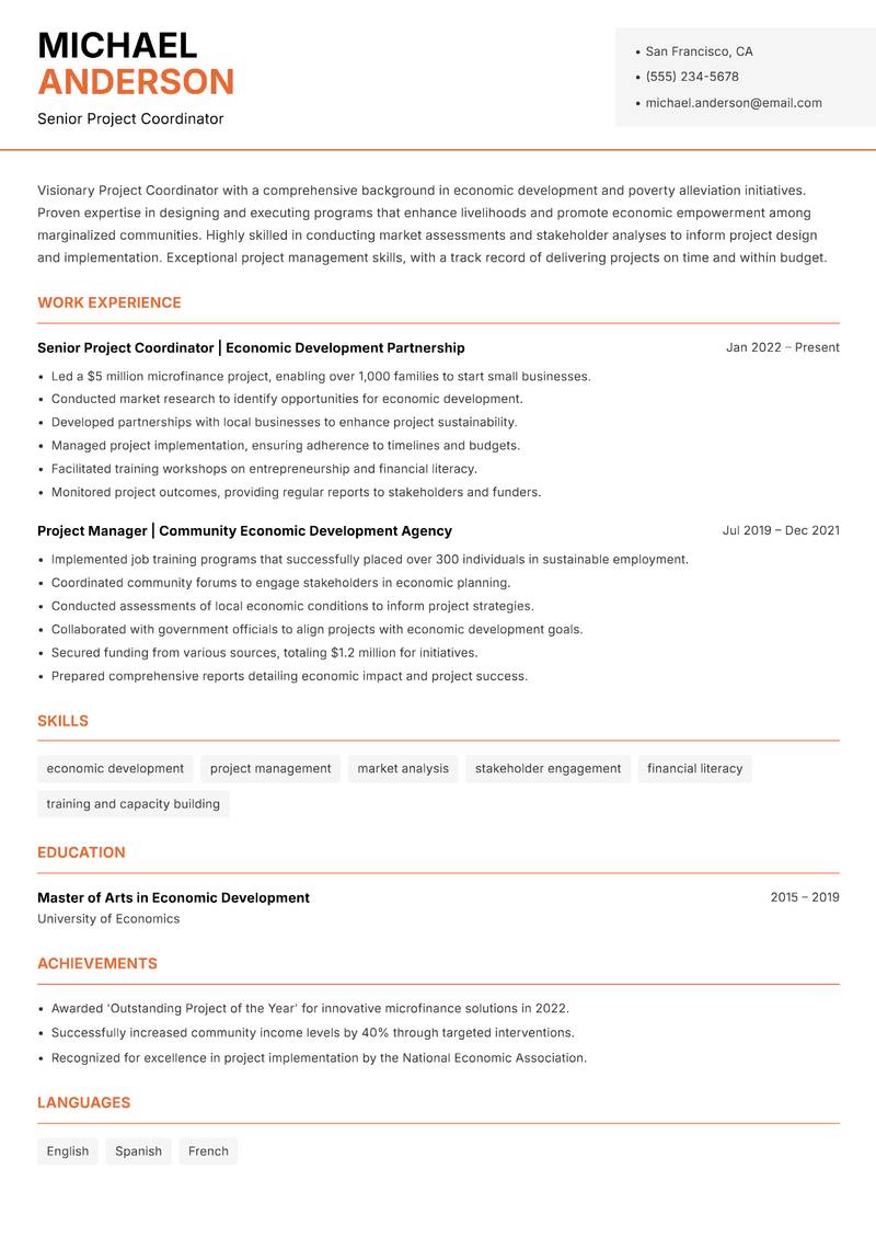 NGO Project Coordinator resume template — Modern Professional