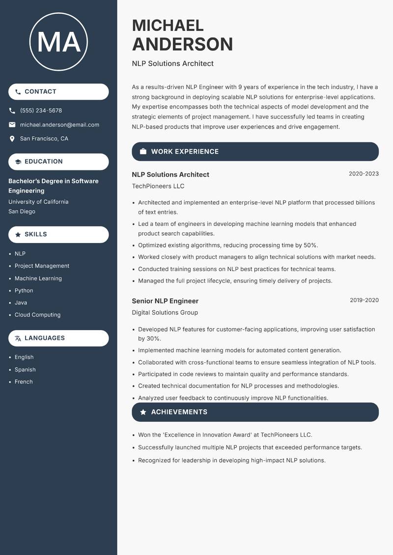 NLP Engineer resume template — Compact