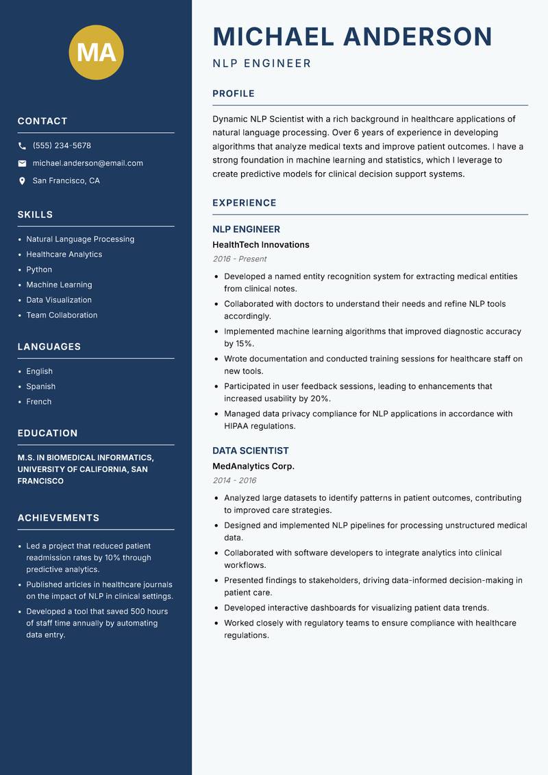 NLP Scientist resume template — Classic Clean