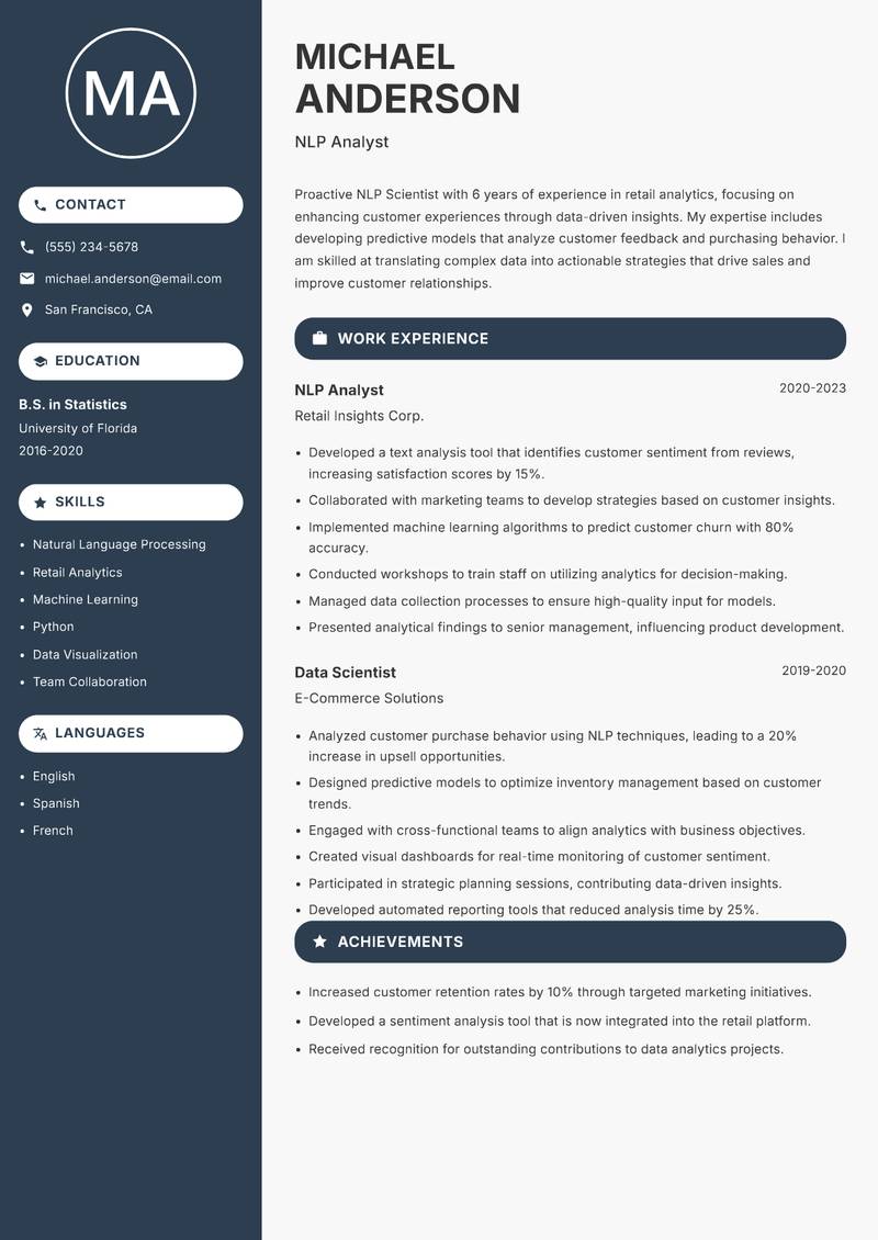 NLP Scientist resume template — Compact