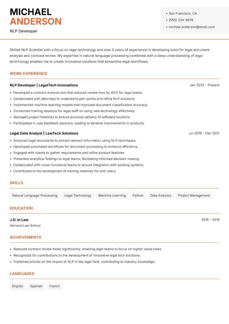 NLP Scientist resume template — Modern Professional
